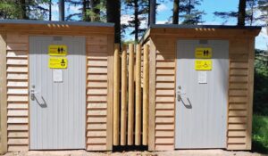 Two of the Zero Discharge toilets at Cwm Carn Forest Drive